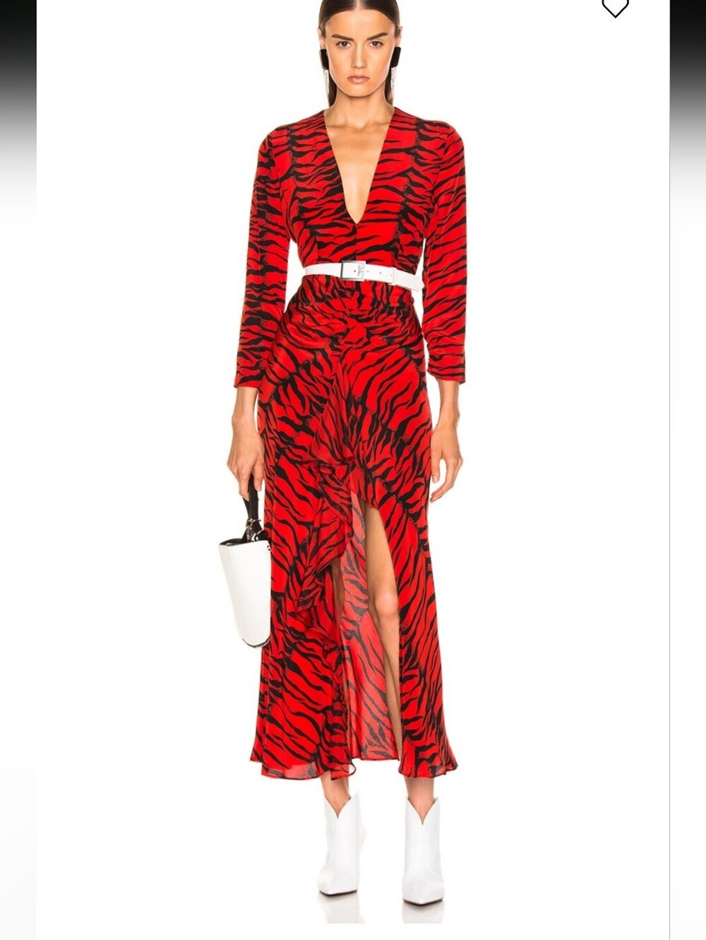 Rixo Adriana Zebra Striped Animal Print Red Black Silk Maxi Dress Size Small